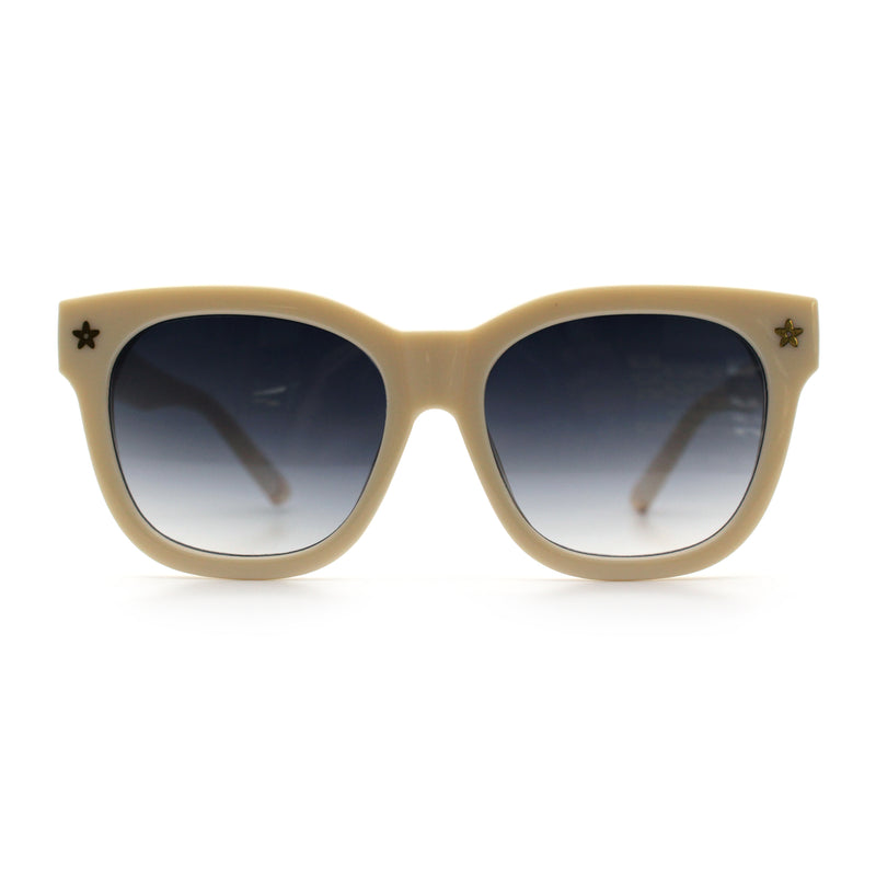 Womens Floral Star Metal Stud Jewel Arm Boyfriend Horn Rim Rectangle Sunglasses