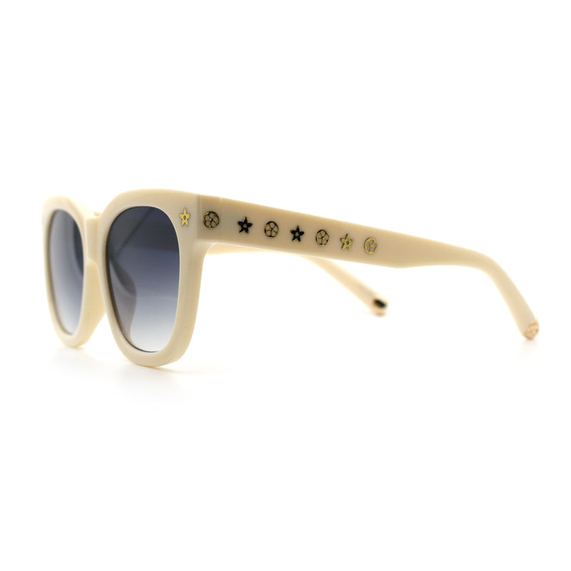 Womens Floral Star Metal Stud Jewel Arm Boyfriend Horn Rim Rectangle Sunglasses
