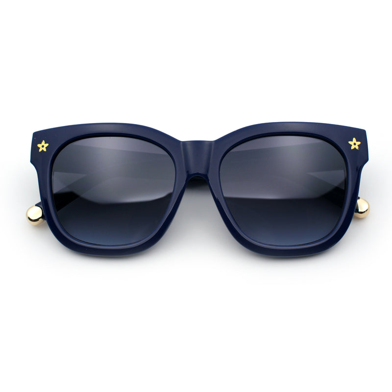 Womens Floral Star Metal Stud Jewel Arm Boyfriend Horn Rim Rectangle Sunglasses