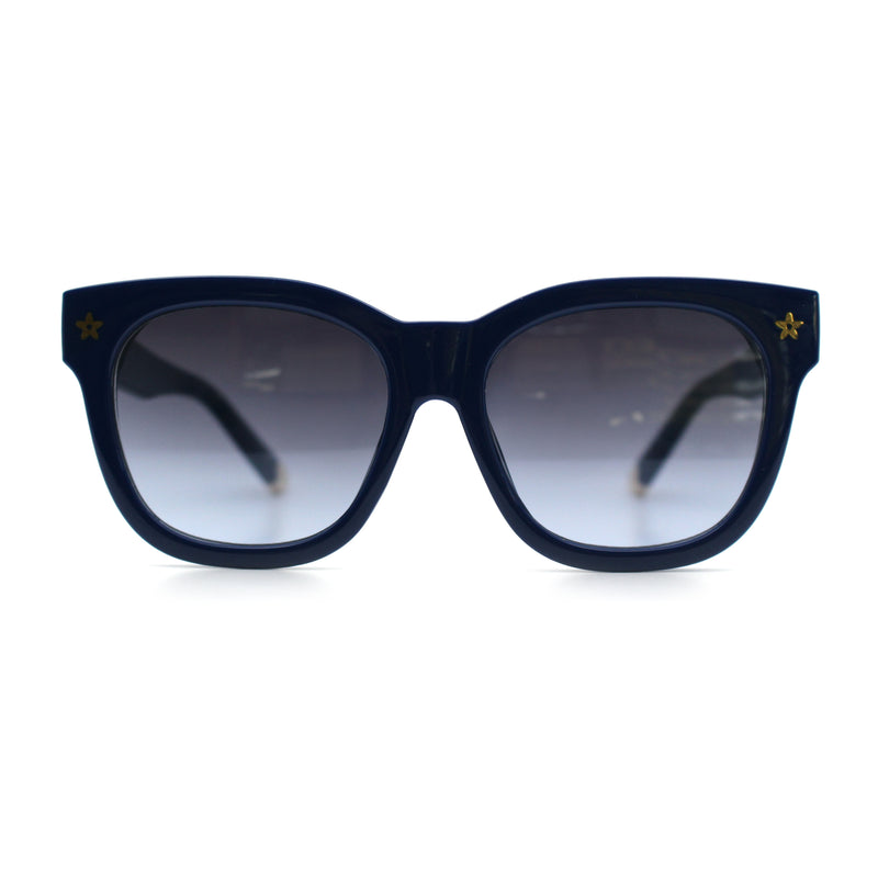 Womens Floral Star Metal Stud Jewel Arm Boyfriend Horn Rim Rectangle Sunglasses