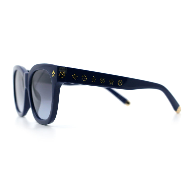 Womens Floral Star Metal Stud Jewel Arm Boyfriend Horn Rim Rectangle Sunglasses