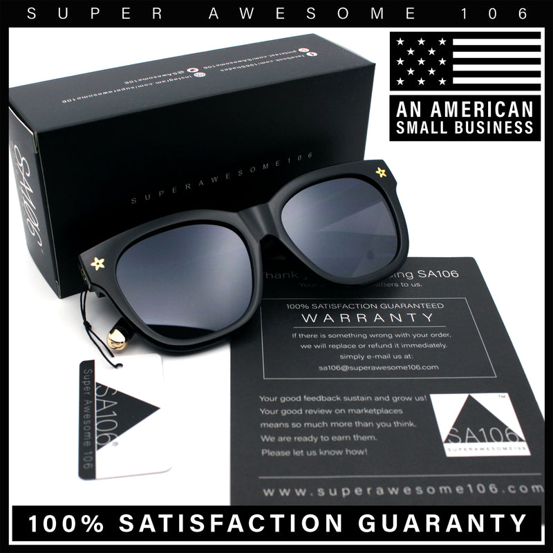 Womens Floral Star Metal Stud Jewel Arm Boyfriend Horn Rim Rectangle Sunglasses