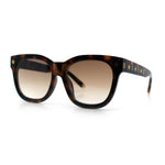 Womens Floral Star Metal Stud Jewel Arm Boyfriend Horn Rim Rectangle Sunglasses