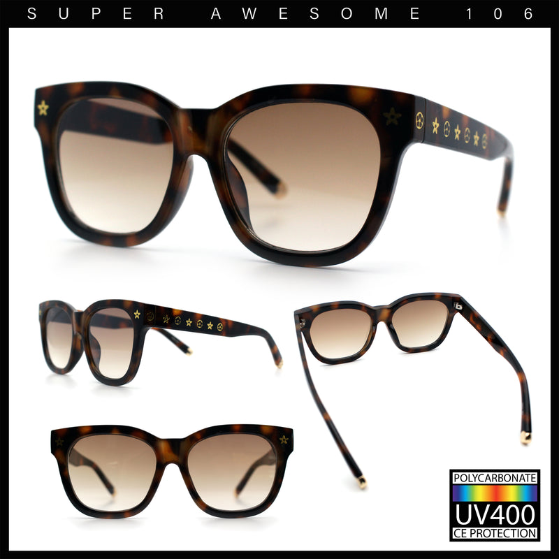 Womens Floral Star Metal Stud Jewel Arm Boyfriend Horn Rim Rectangle Sunglasses