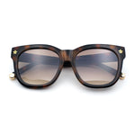 Womens Floral Star Metal Stud Jewel Arm Boyfriend Horn Rim Rectangle Sunglasses