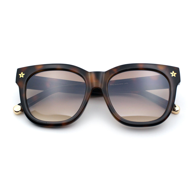 Womens Floral Star Metal Stud Jewel Arm Boyfriend Horn Rim Rectangle Sunglasses
