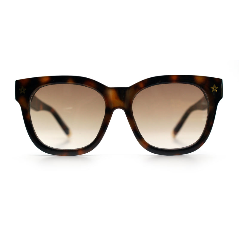 Womens Floral Star Metal Stud Jewel Arm Boyfriend Horn Rim Rectangle Sunglasses