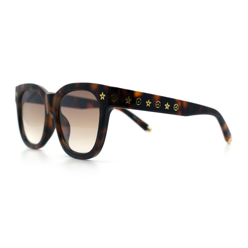 Womens Floral Star Metal Stud Jewel Arm Boyfriend Horn Rim Rectangle Sunglasses
