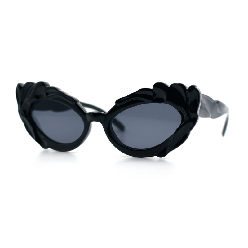 Womens Floral Thick Plastic Foliage Oval Retro Fashion Plastic Sunglasses