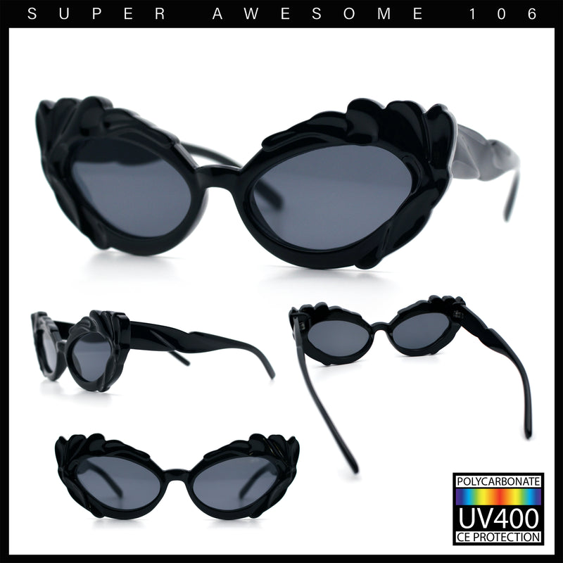 Womens Floral Thick Plastic Foliage Oval Retro Fashion Plastic Sunglasses