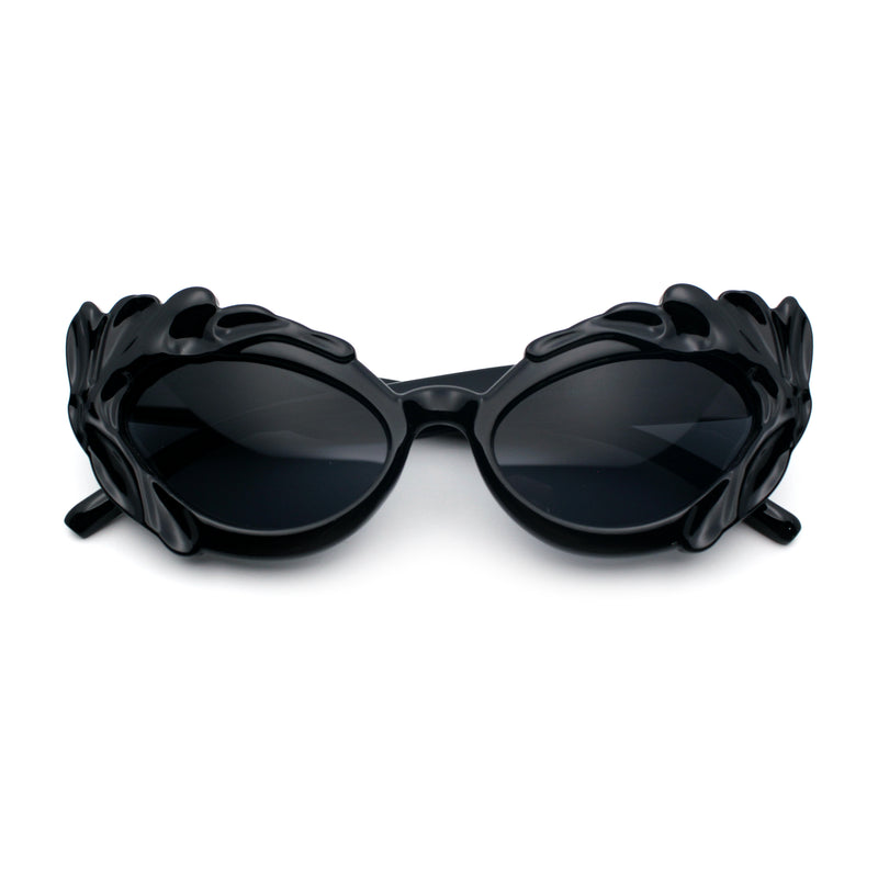 Womens Floral Thick Plastic Foliage Oval Retro Fashion Plastic Sunglasses