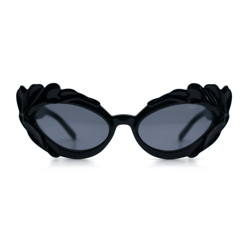 Womens Floral Thick Plastic Foliage Oval Retro Fashion Plastic Sunglasses