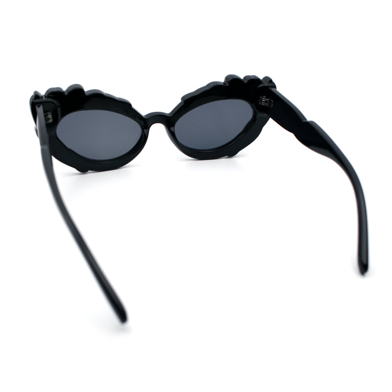 Womens Floral Thick Plastic Foliage Oval Retro Fashion Plastic Sunglasses
