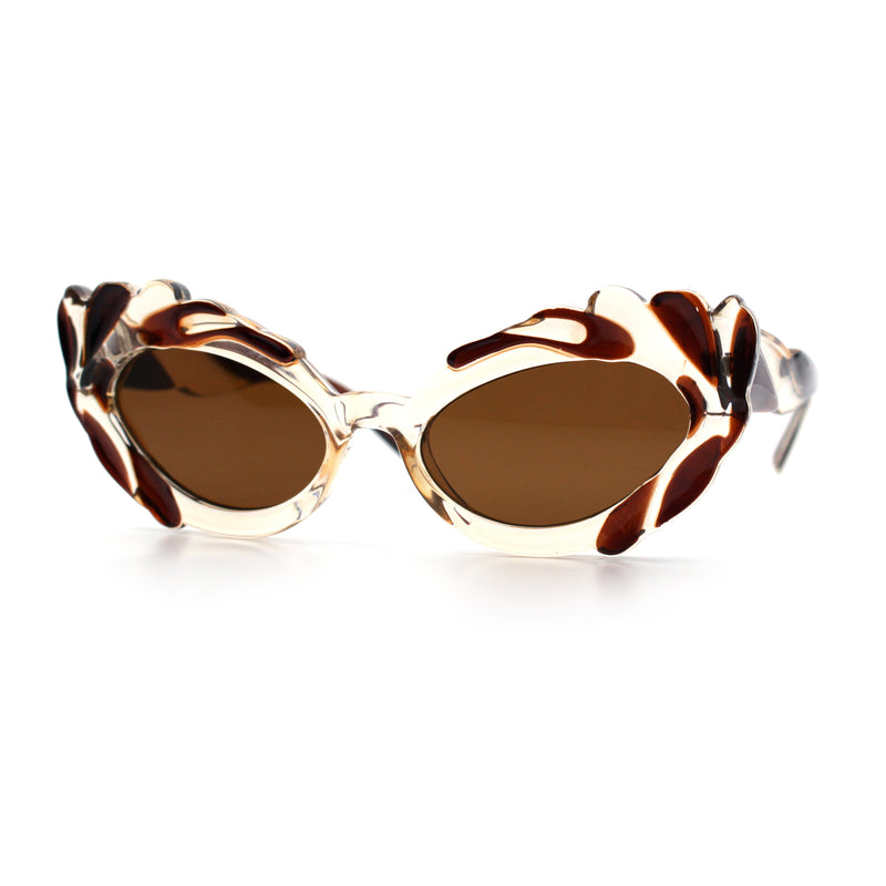 Womens Floral Thick Plastic Foliage Oval Retro Fashion Plastic Sunglasses