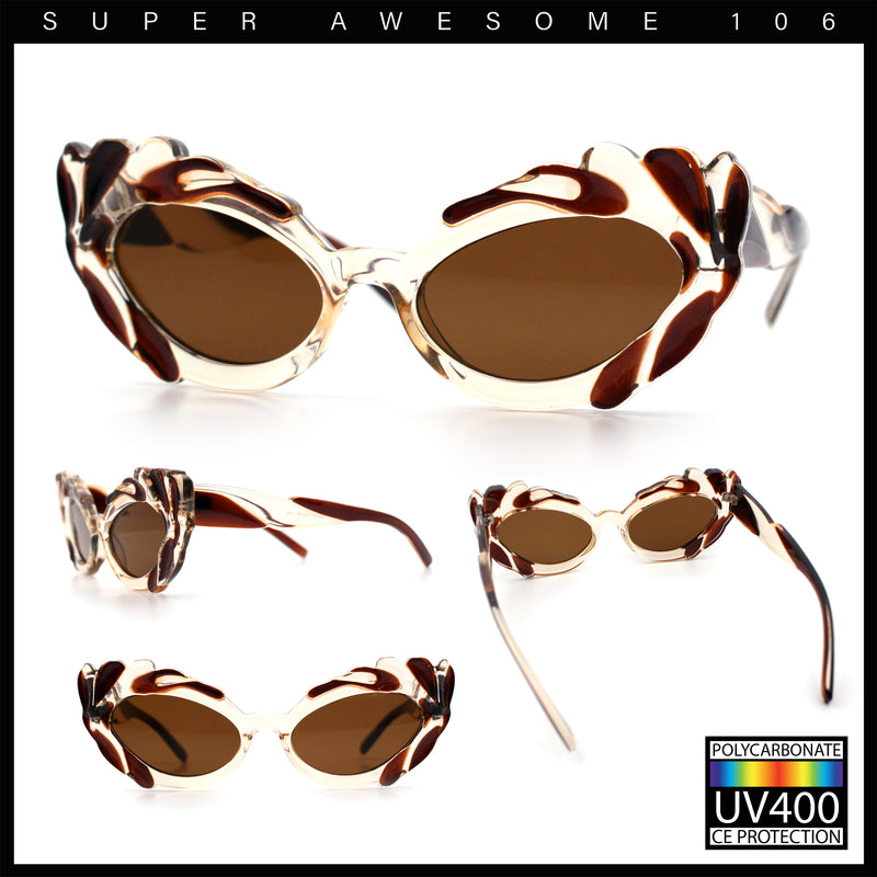 Womens Floral Thick Plastic Foliage Oval Retro Fashion Plastic Sunglasses