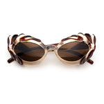 Womens Floral Thick Plastic Foliage Oval Retro Fashion Plastic Sunglasses