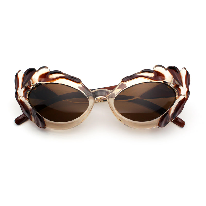 Womens Floral Thick Plastic Foliage Oval Retro Fashion Plastic Sunglasses