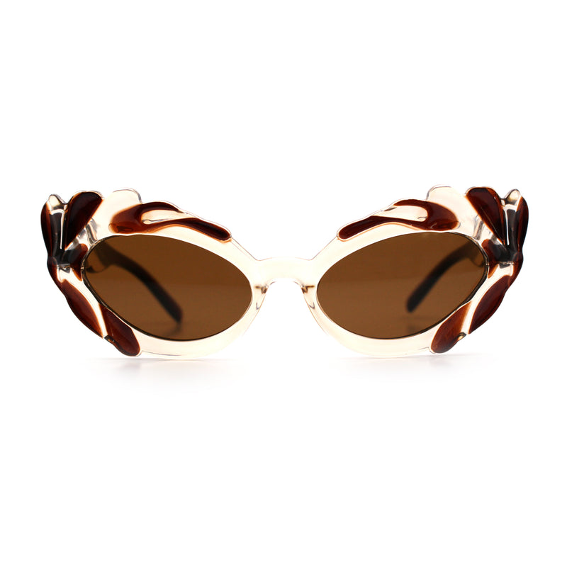 Womens Floral Thick Plastic Foliage Oval Retro Fashion Plastic Sunglasses