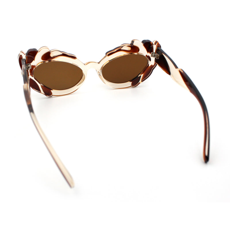 Womens Floral Thick Plastic Foliage Oval Retro Fashion Plastic Sunglasses