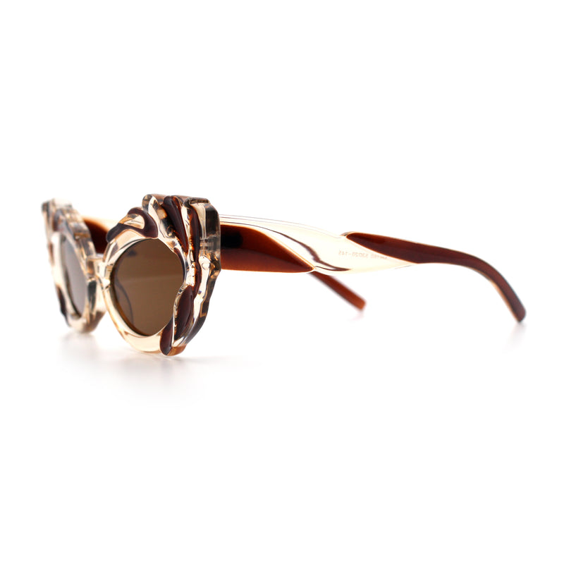 Womens Floral Thick Plastic Foliage Oval Retro Fashion Plastic Sunglasses