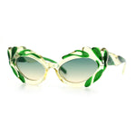 Womens Floral Thick Plastic Foliage Oval Retro Fashion Plastic Sunglasses