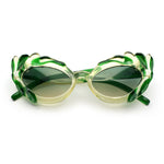 Womens Floral Thick Plastic Foliage Oval Retro Fashion Plastic Sunglasses