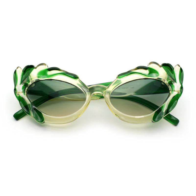 Womens Floral Thick Plastic Foliage Oval Retro Fashion Plastic Sunglasses