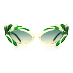 Womens Floral Thick Plastic Foliage Oval Retro Fashion Plastic Sunglasses