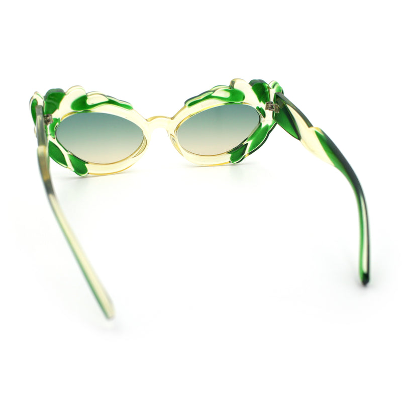 Womens Floral Thick Plastic Foliage Oval Retro Fashion Plastic Sunglasses