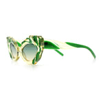 Womens Floral Thick Plastic Foliage Oval Retro Fashion Plastic Sunglasses