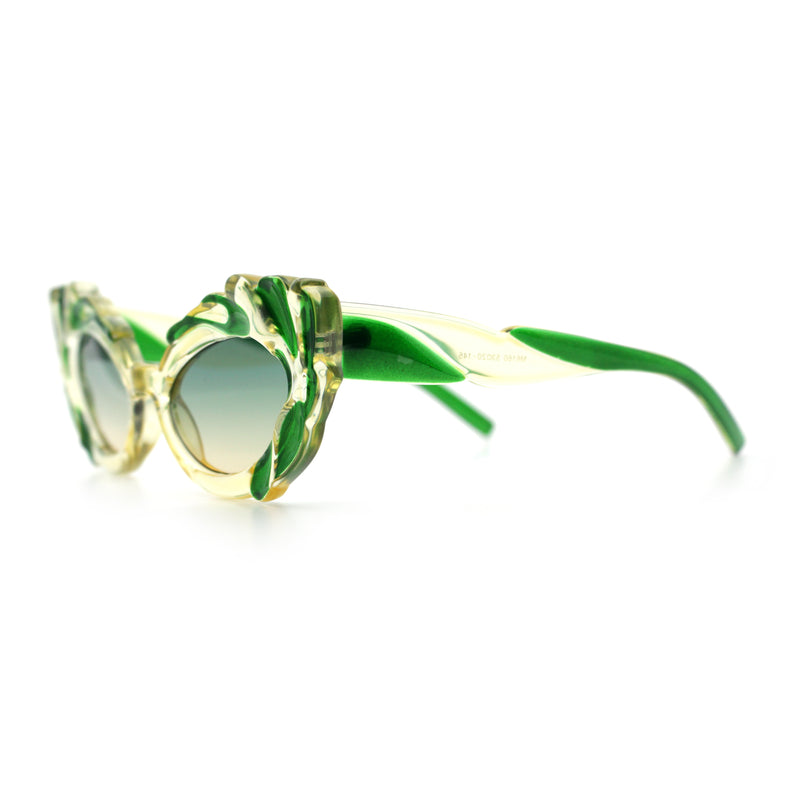 Womens Floral Thick Plastic Foliage Oval Retro Fashion Plastic Sunglasses