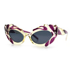Womens Floral Thick Plastic Foliage Oval Retro Fashion Plastic Sunglasses