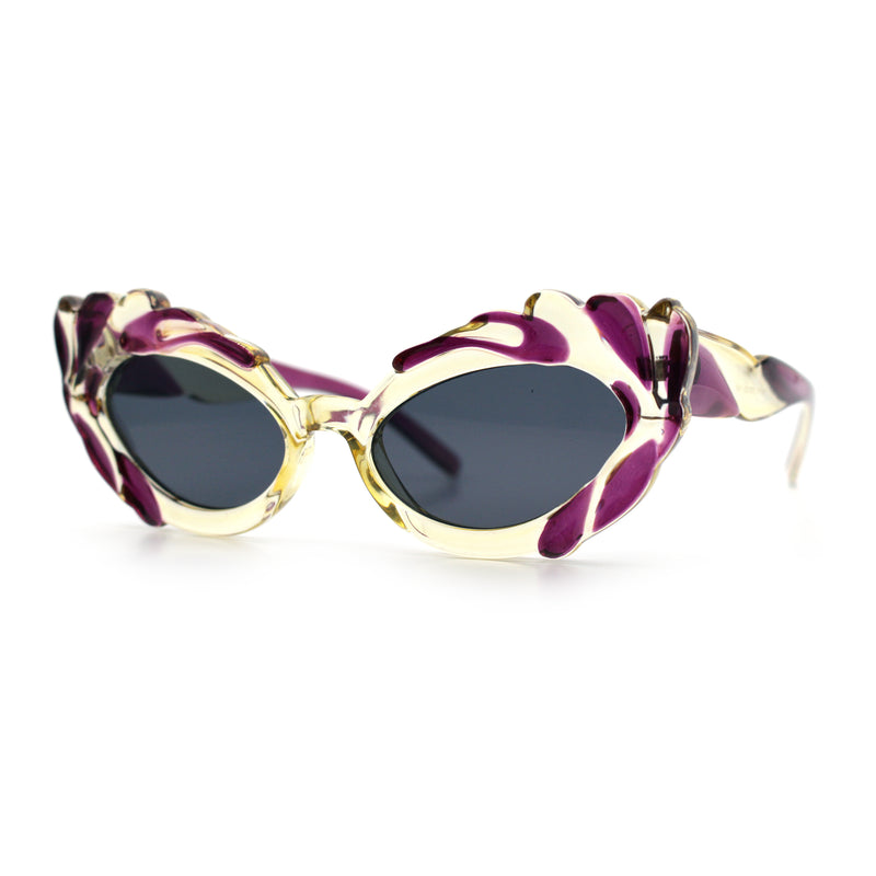 Womens Floral Thick Plastic Foliage Oval Retro Fashion Plastic Sunglasses