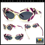 Womens Floral Thick Plastic Foliage Oval Retro Fashion Plastic Sunglasses