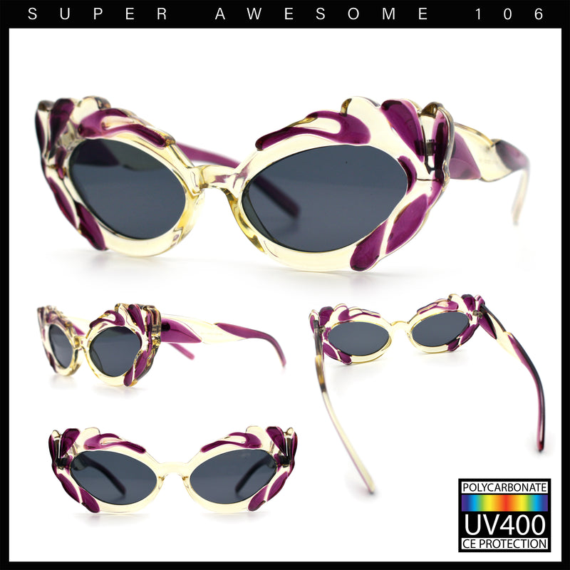 Womens Floral Thick Plastic Foliage Oval Retro Fashion Plastic Sunglasses