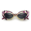 Womens Floral Thick Plastic Foliage Oval Retro Fashion Plastic Sunglasses