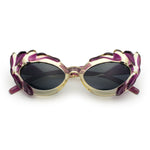 Womens Floral Thick Plastic Foliage Oval Retro Fashion Plastic Sunglasses
