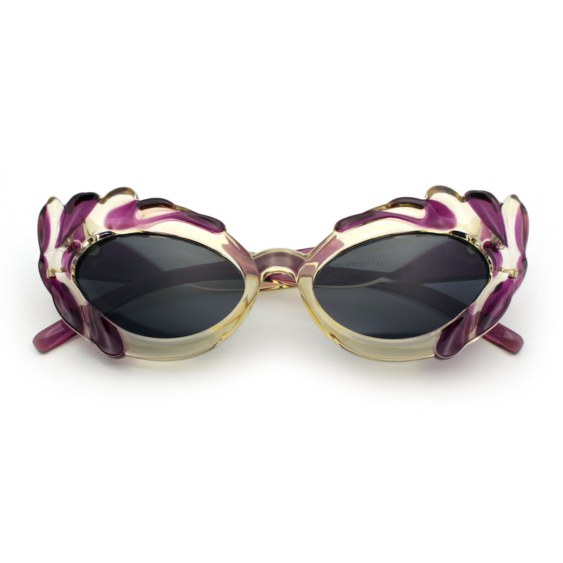 Womens Floral Thick Plastic Foliage Oval Retro Fashion Plastic Sunglasses