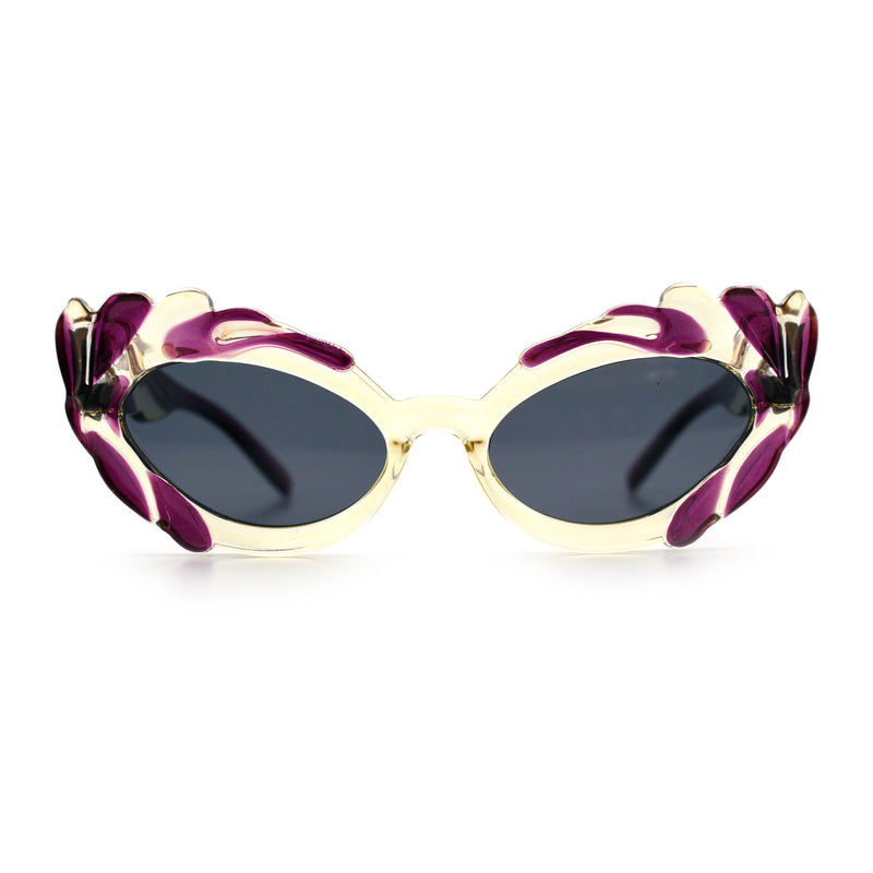 Womens Floral Thick Plastic Foliage Oval Retro Fashion Plastic Sunglasses