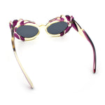 Womens Floral Thick Plastic Foliage Oval Retro Fashion Plastic Sunglasses