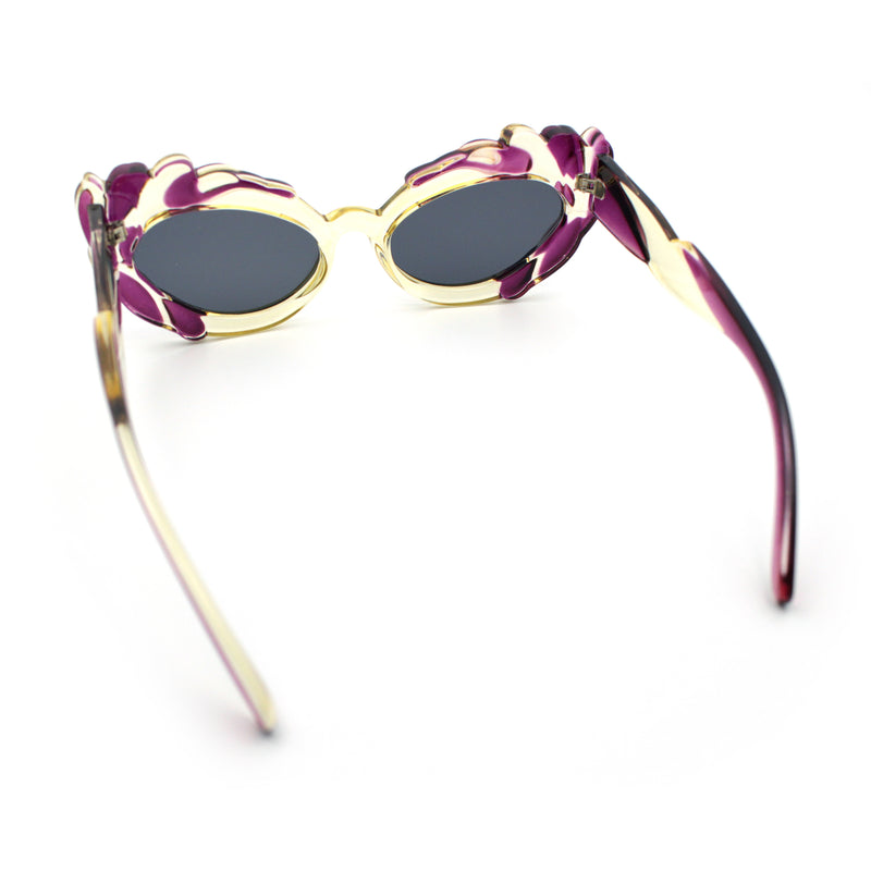 Womens Floral Thick Plastic Foliage Oval Retro Fashion Plastic Sunglasses