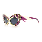 Womens Floral Thick Plastic Foliage Oval Retro Fashion Plastic Sunglasses