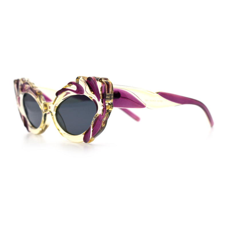 Womens Floral Thick Plastic Foliage Oval Retro Fashion Plastic Sunglasses