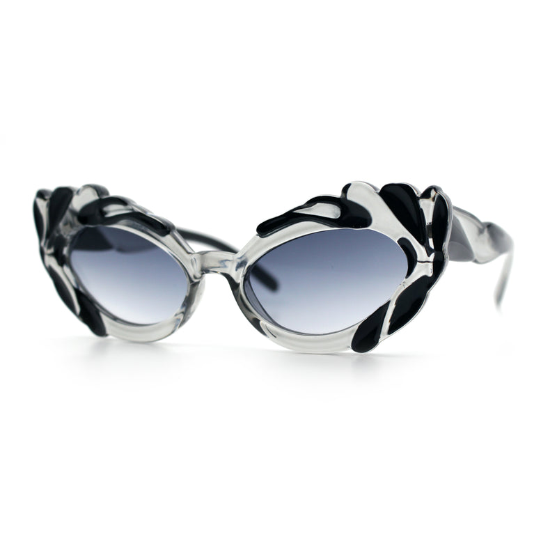 Womens Floral Thick Plastic Foliage Oval Retro Fashion Plastic Sunglasses