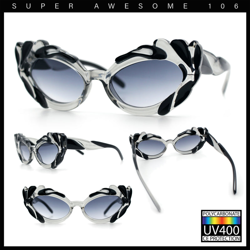 Womens Floral Thick Plastic Foliage Oval Retro Fashion Plastic Sunglasses