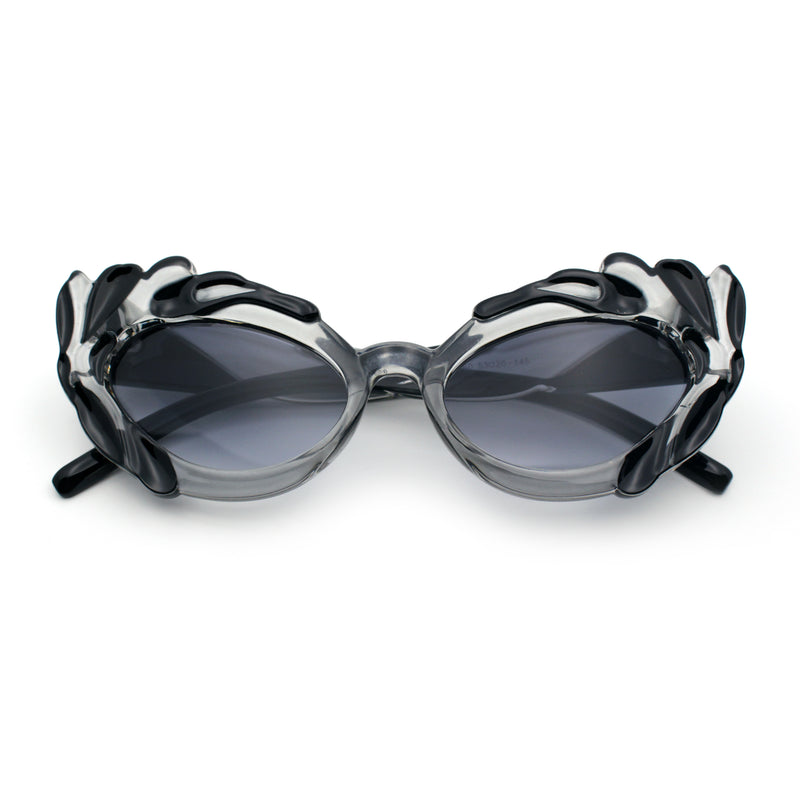 Womens Floral Thick Plastic Foliage Oval Retro Fashion Plastic Sunglasses