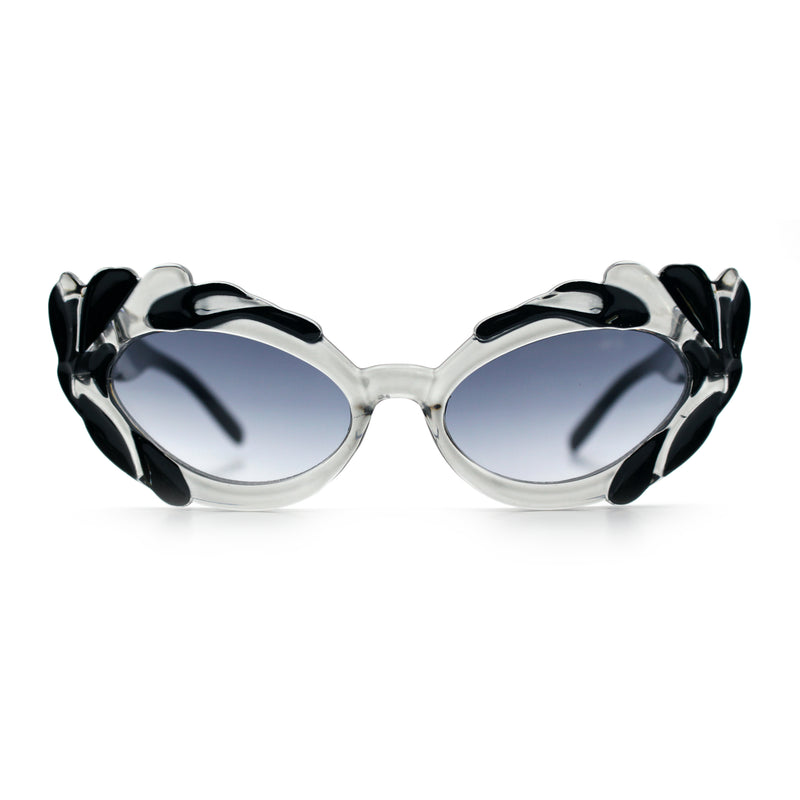 Womens Floral Thick Plastic Foliage Oval Retro Fashion Plastic Sunglasses