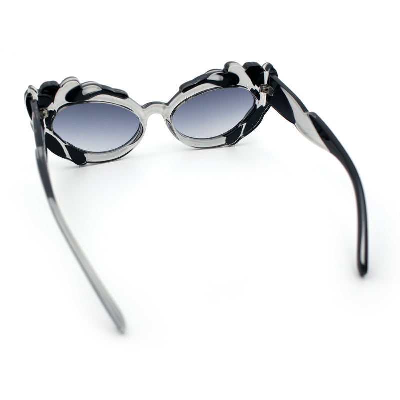 Womens Floral Thick Plastic Foliage Oval Retro Fashion Plastic Sunglasses