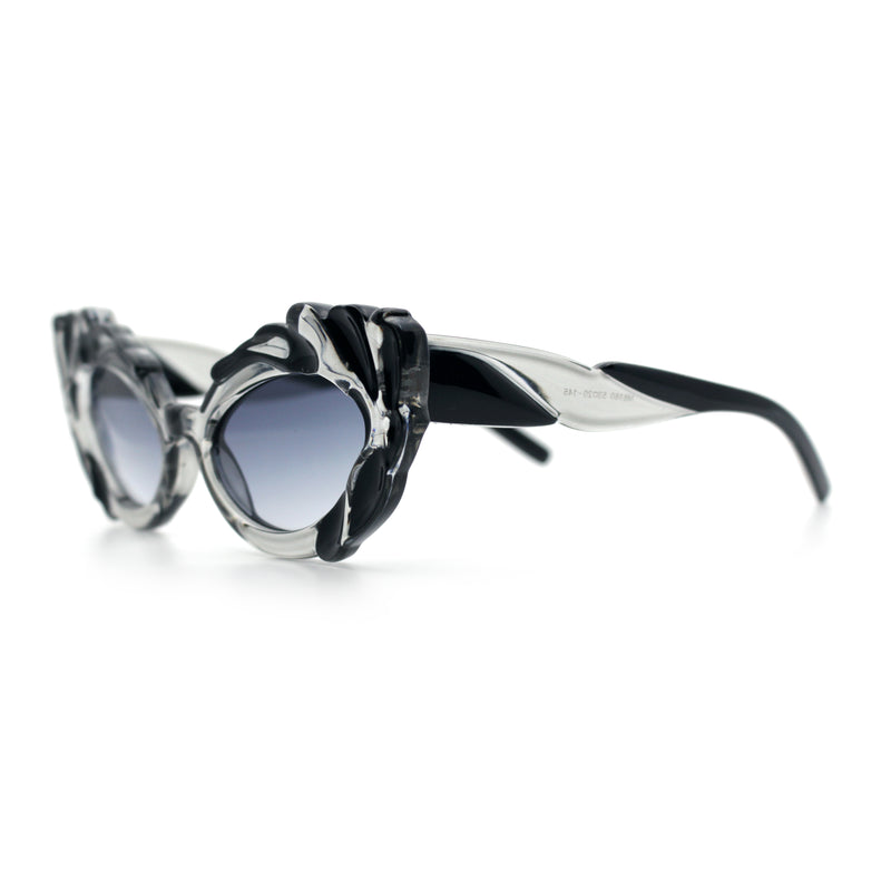Womens Floral Thick Plastic Foliage Oval Retro Fashion Plastic Sunglasses