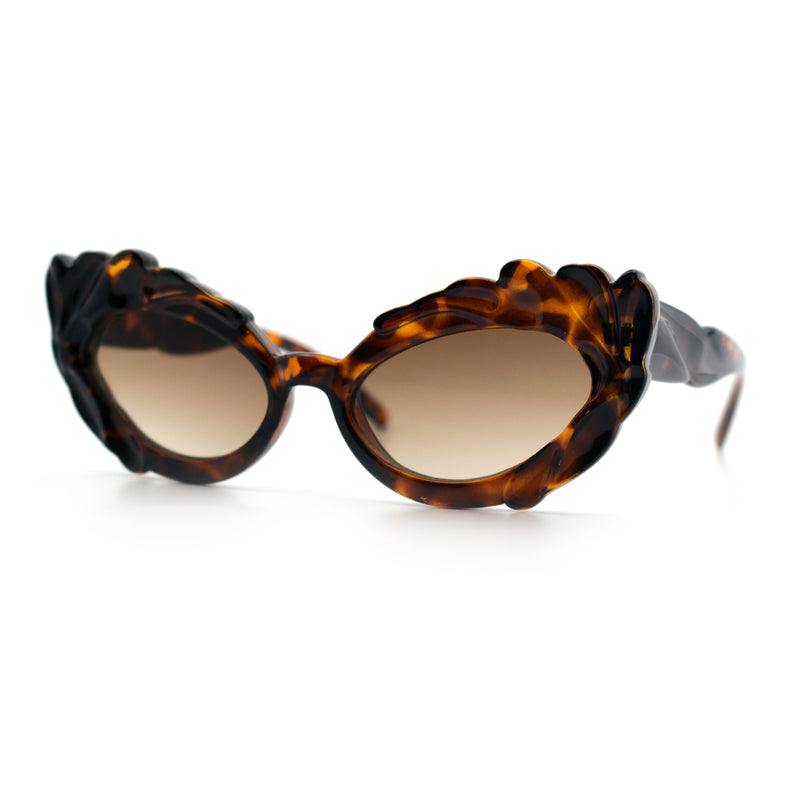 Womens Floral Thick Plastic Foliage Oval Retro Fashion Plastic Sunglasses